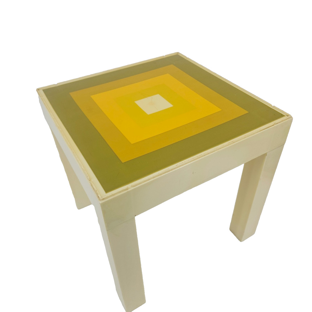 Mid Century Modern Parsons Kartell Style Mod Pop Art Avocado Sun Square Table